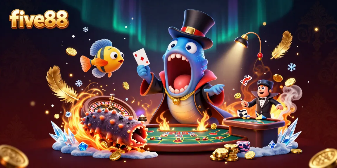 Experience thrilling card tricks with the five88 deep-sea casino characters in this vibrant underwater scene.