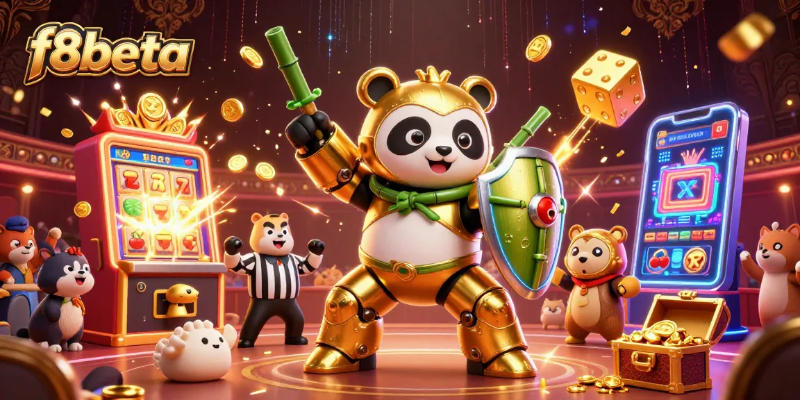 Experience thrilling wins at f8beta, featuring a golden panda in a vibrant casino adventure.