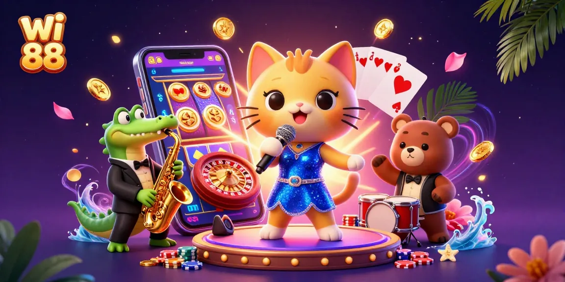 Engage in thrilling gameplay at wi 88 with vibrant casino characters and exciting slot games.