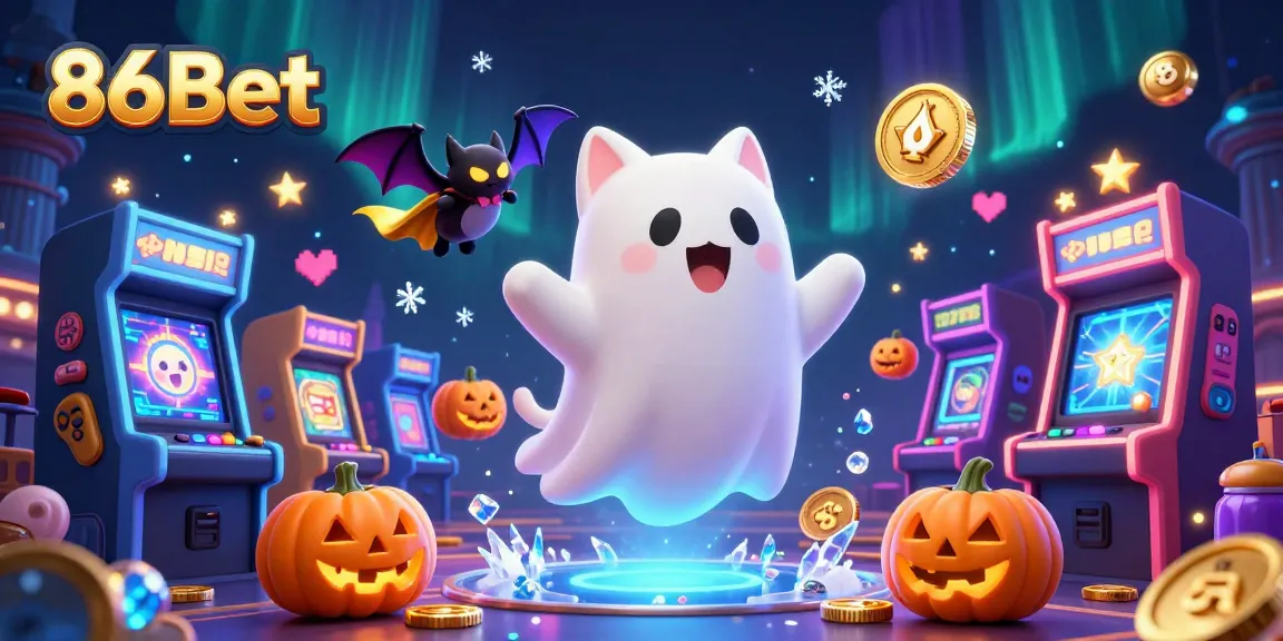 Experience thrills with 86Bet in a haunted casino scene filled with interactive gaming elements.