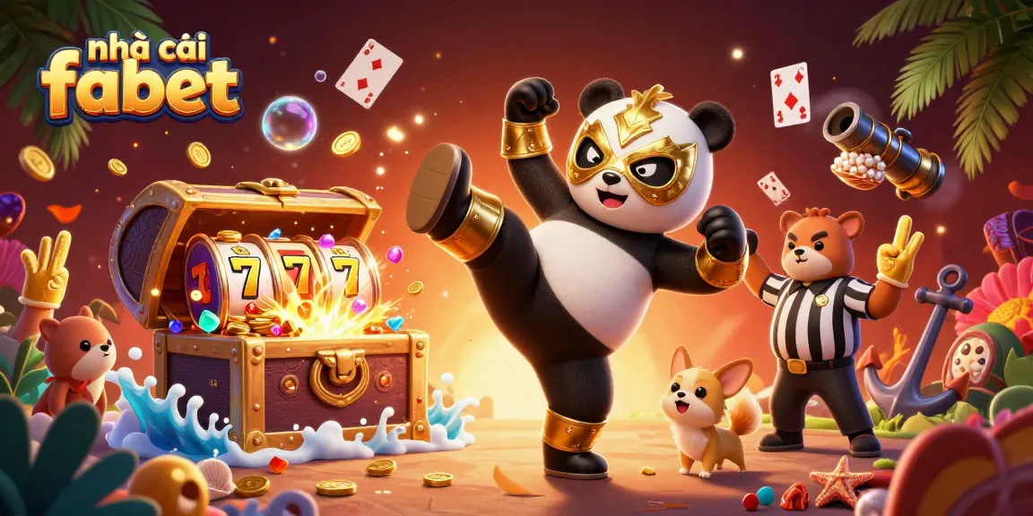 Experience the thrilling action at nhà cái fabet with a cartoon panda wrestler and audience cheering on in a vibrant casino scene.