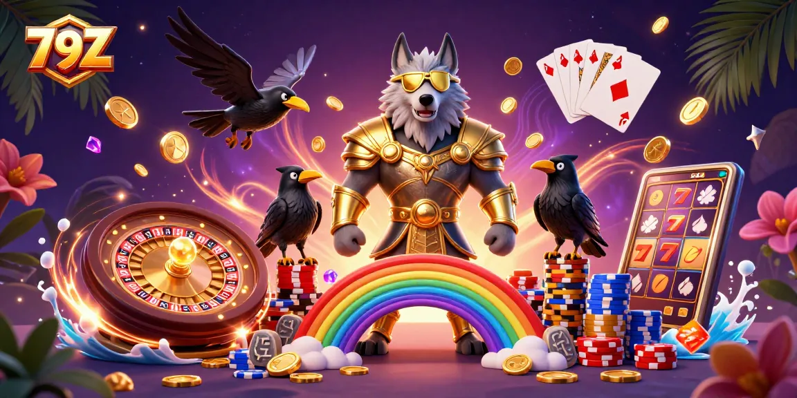 Engage in thrilling gaming adventures at 79Z with vibrant illustrations showcasing casino excitement.