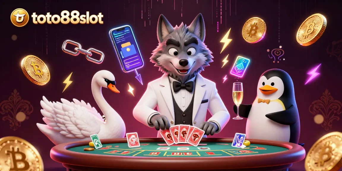 Engage with thrilling games at toto88slot, where a debonair wolf and friends showcase winning card strategies.