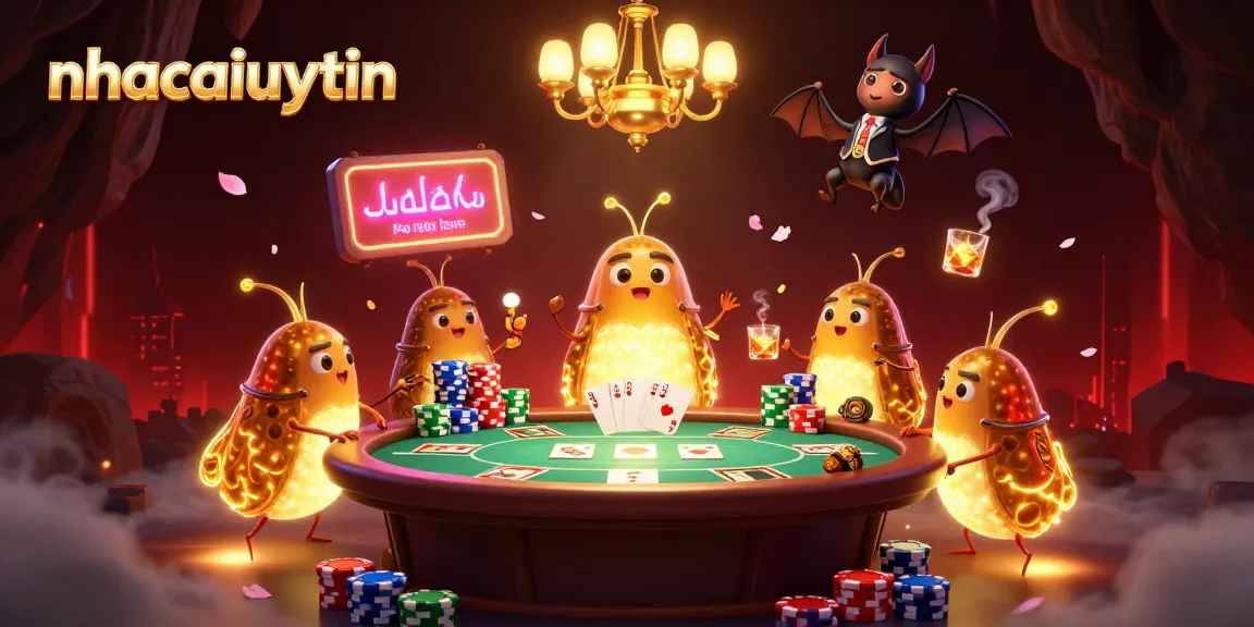 Experience thrilling gaming at nhacaiuytin with our vibrant casino atmosphere and glowing characters lighting the scene.