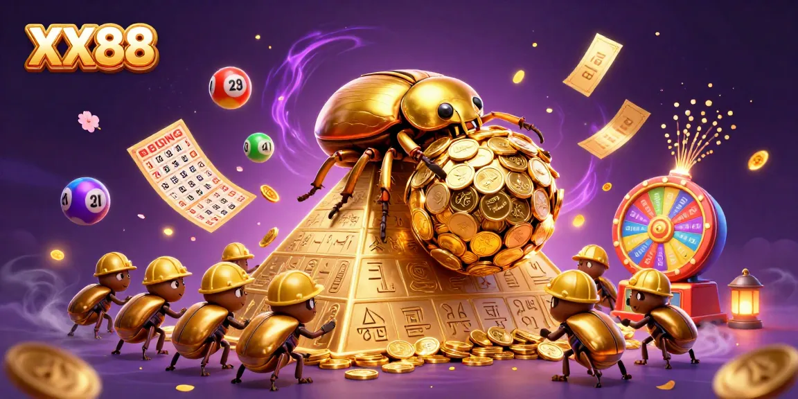 Play at XX88 with vibrant lottery balls and golden coins in an exciting casino scene.